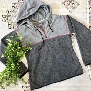 PRANA Women's Liora Fleece Hoodie Sweatshirt S Gray Pink 1/4 Zip Color Block